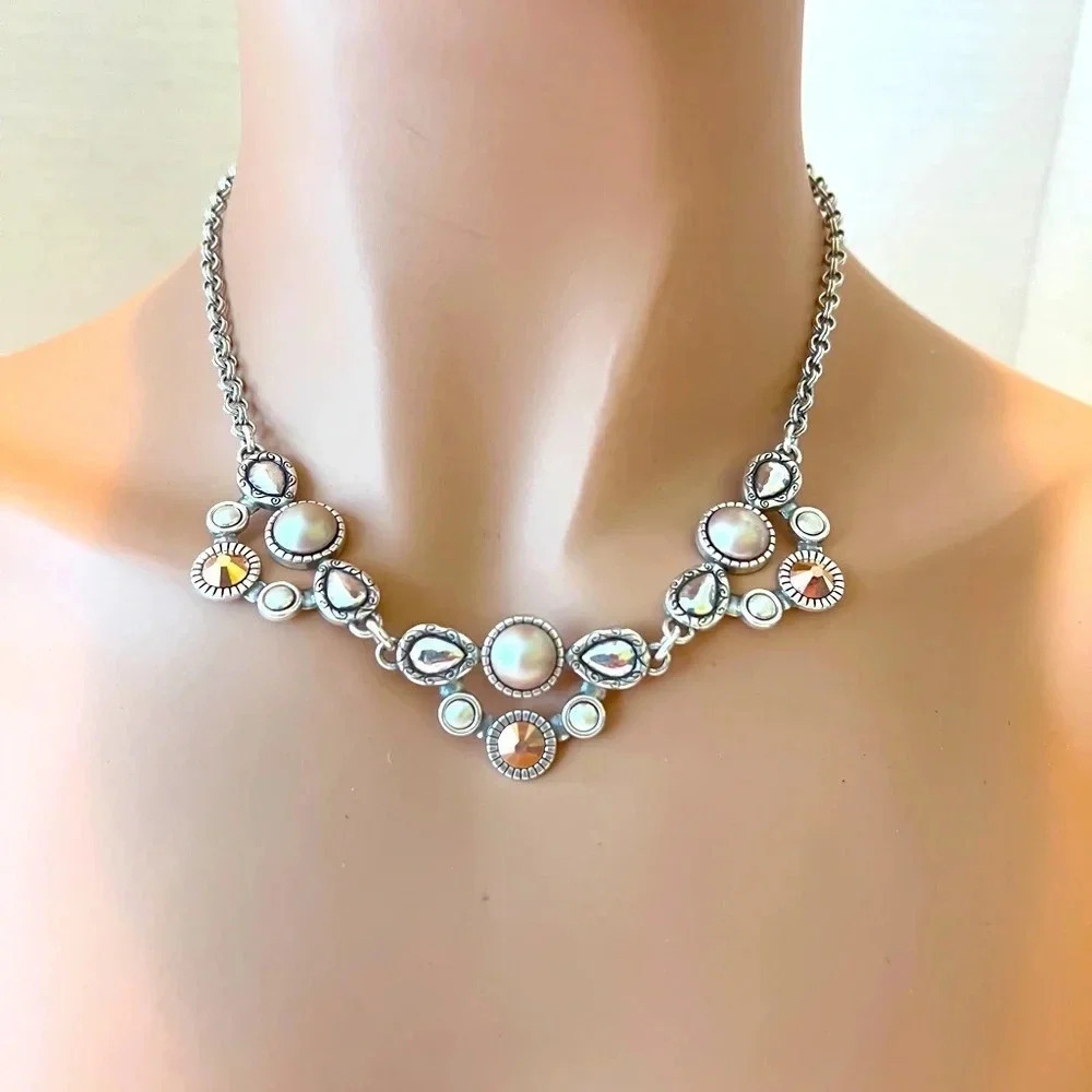 BRIGHTON PASTILLE Rose Glass Silver Retired NECKLACE NWotag